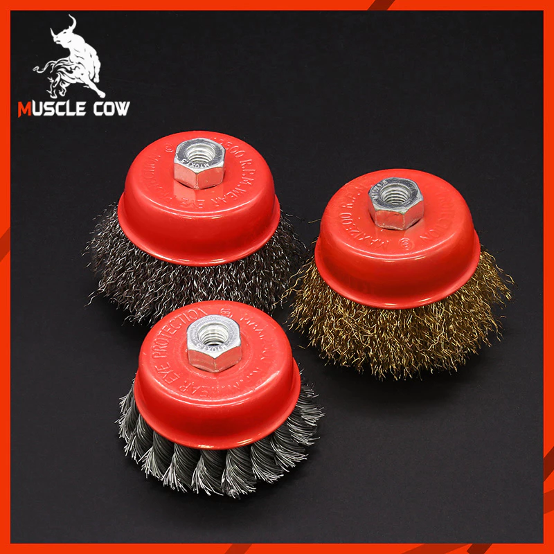 MUSCLE COW แปรงลวดถ้วย 3 นิ้ว เกลียว M10 สำหรับ เครื่องเจียร์ 4 นิ้ว ทำความสะอาสำหรับงาน ขัดเงา ปัดเงา ทำความสะอาดชิ้น
