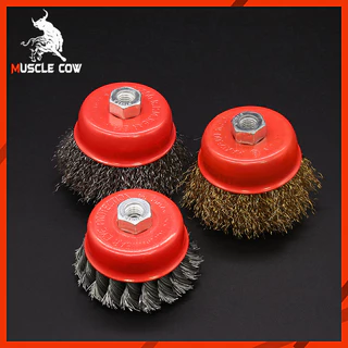 MUSCLE COW แปรงลวดถ้วย 3 นิ้ว เกลียว M10 สำหรับ เครื่องเจียร์ 4 นิ้ว ทำความสะอาสำหรับงาน ขัดเงา ปัดเงา ทำความสะอาดชิ้น