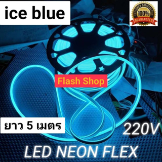 ไฟเส้น LED Neon Flexible Light ดัดงอได้ สั่งพร้อมปลั๊กสามารถเสียบกับไฟบ้านได้เลย 220V กันน้ำไฟตกแต่งสีไอซ์บลู ยาว 5 เมตร