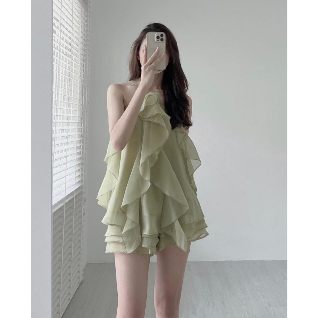 พร้อมส่ง เดรสสั้น สไตล์เกาหลี ห้อยคอ น่ารักมากๆ