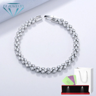 LY JEWELRYสร้อยข้อมือเงินแท้ S925 ฝังเพชรโมอีส D-VVS1 : D4001