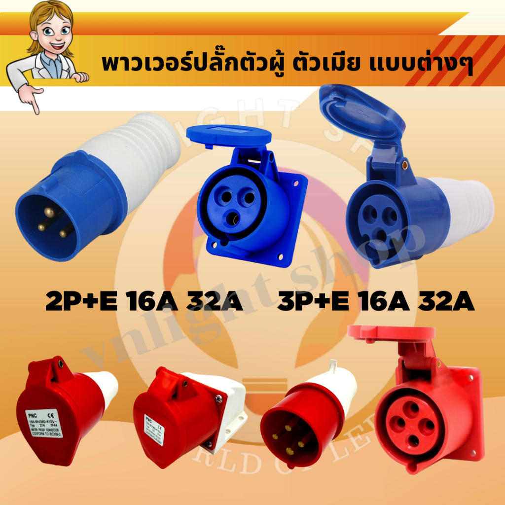 พาวเวอร์ปลั๊กตัวผู้ตัวเมีย ตัวผู้ลอย ตัวเมียลอย แบบฝัง 2P+E 16A 2P+E 32A 3P+E16A 3P+E32A