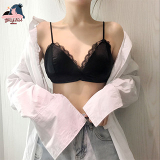 Girlybra สายเดี่ยว ผ้าซาติน ผ้าลื่น มีขอบลูกไม้ เซ็กซี่ ขาว ดำ ไร้โครงไร้ขอบ ใส่สบาย ชุดชั้นใน ผู้หญิง