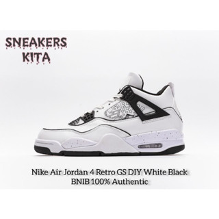 ของแท้ 100% Nike Air Jordan 4 Retro GS DIY White Black