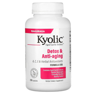 กระเทียมบ่ม 200แคปซูล สูตรชลอวัย&amp;ล้างพิษ Kyolic, Aged Garlic Extract, Detox &amp; Anti-Aging, Formula 105, 200 Capsules