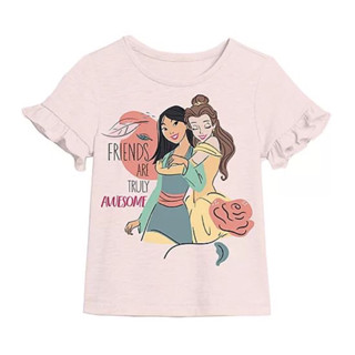 Disney Little &amp; Big Girls Princess เสื้อยืดคอกลมแขนสั้นแต่งระบาย สีชมพู ขนาด 2-3y,4y,10-12y