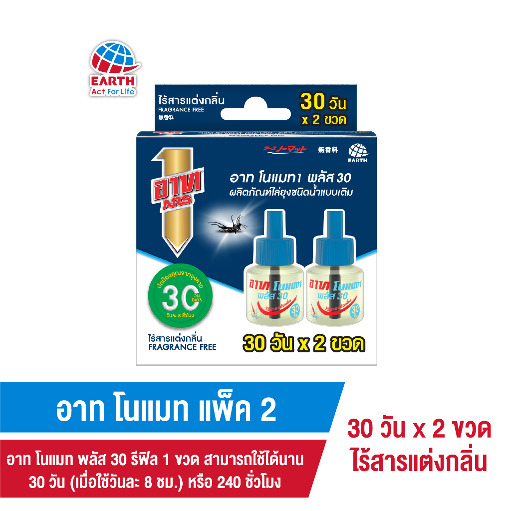 ARS อาท โนเมท1 พลัส 30 น้ำยาไล่ยุง ชนิดน้ำแบบเติม ไร้สารแต่งกลิ่น (2 ขวด x 45 มล.) (8850273121757)