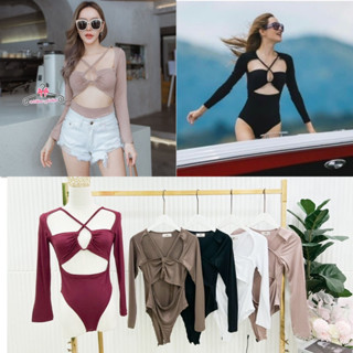 🎊mnv_shop🎊 bodysuit บอดี้สูทแขนยาว‼️แต่งสายไขว้อกแบบปังๆค่า ป้าเรย่อนใส่แล้วเข้ารูปสุดๆค่างานนี้🌶🌶ใส่ไปทะเลคือปังมาก