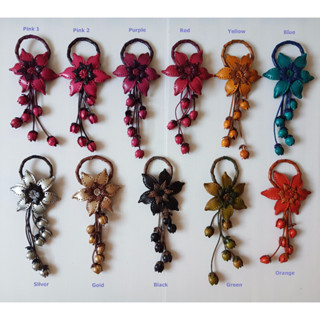 พวงกุญแจห้อยกระเป๋าลายดอกไม้ ทำจากหนังแท้ Flower Leather Keychain KeyRing for Handbag No.10-2