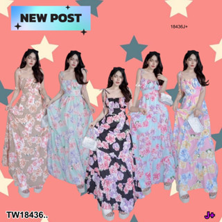 18436 Maxi dress ลายดอก เดรสยาวผูกไหล่ Maxi dress, floral print, long dress with tie shoulders