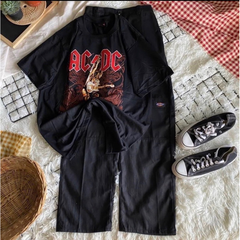 เสื้อวงวินเทจ+กางเกงดิกกี้ขาต่อสีดำ