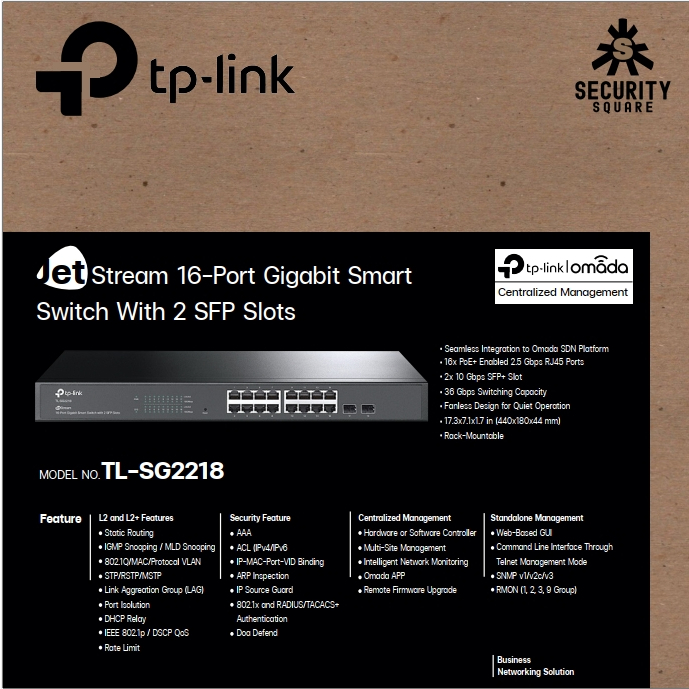 TP-LINK TL-SG2218 JetStream 16-Port Gigabit Smart Switch with 2 SFP Slots
