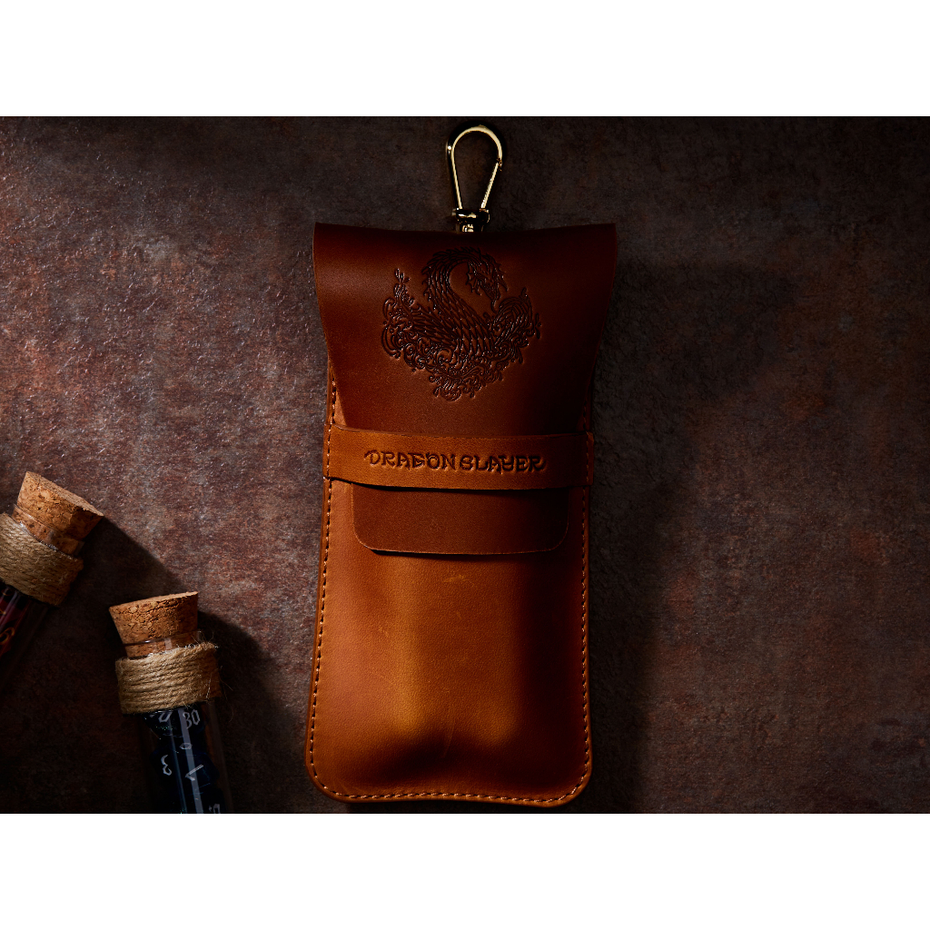 Leviathan RPG Double Potion Bag | Large Dice Bag | Tan Leather Bag With Dice Potion Flask Set | Dice