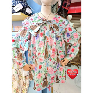 mini dress ปกระบาย 2 ชั้นสกรีนลายกระต่าย🐇💗 งานร้าน miss alley