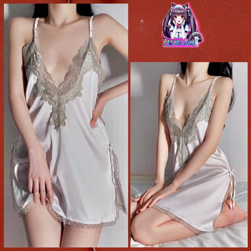 ชุดนอนผ้าลื่นซาตินนุ่มมาก ชุดนอนสาวอวบXXL(4สี)พร้อมส่ง - รูปที่ 5