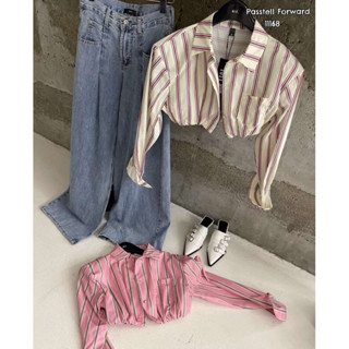 🇰🇷New🇰🇷  Korea stripe cropped top เสื้อครอปเชิ้ตลายทาง งานสวยใส่เก๋มากก