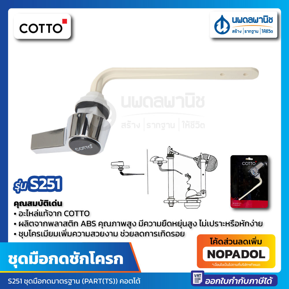 มือกดชักโครก COTTO S251 แบบกดหน้า ชุดมือกดมาตรฐาน S251 มือกดน้ำ มือกดโถสุขภัณฑ์ ตัวกดชักโครก ที่กดชักโครก ชักโครก คอตโต