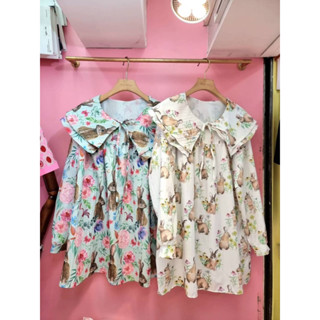 mini dress ปกระบาย 2 ชั้นสกรีนลายกระต่าย🐇💗 งานร้าน miss alley