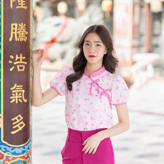 05-263 Pink Daisy Dynasty Blouse - 5 ไซส์