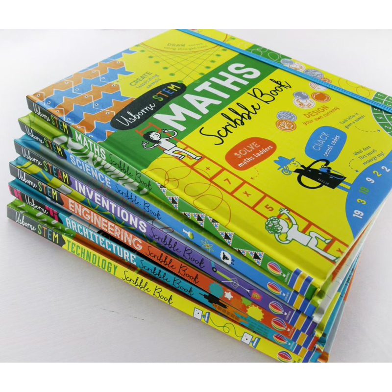 Usborne STEM Scribble Books Maths/Science/Technology/Engineering/Inventions/Architecture, 6 Books Hardcover