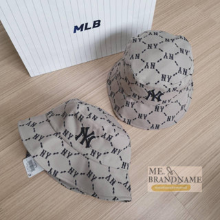 ของแท้ 💯% MLB Monogram Dia Bucket Hat หมวกปีก NY สีเบจ 🤎🤎​