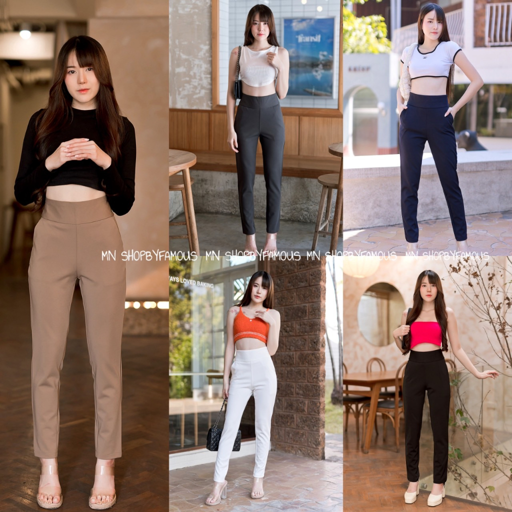 🍒ขอบใหญ่🍒กางเกงผ้าโรเซฟ-ขอบใหญ่-เอวสูง 🛍️งานป้าย FAMOUS ไซส์S-34🚚📦 พร้อมส่ง