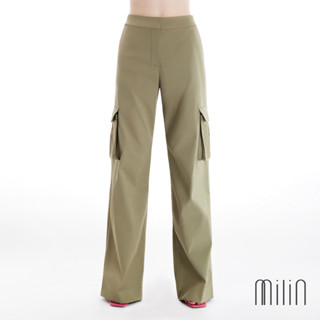 [MILIN] Striking Cargo Pants Mid waisted straight wide Legs cargo pants กางเกงคาร์โก้ทรงขากระบอกกว้างแต่งกระเป๋าสองข้าง