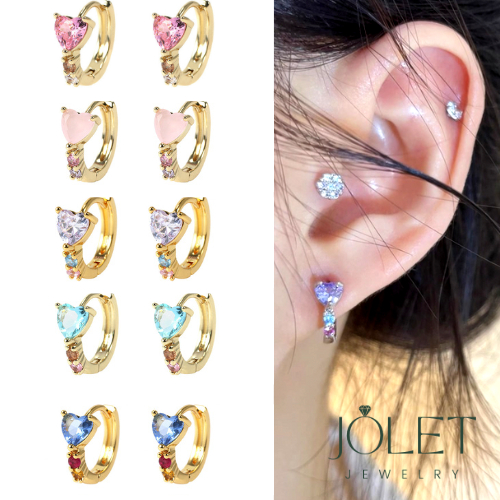 jolet ต่างหูห่วงหัวใจแบบเจาะน่ารักวัสดุอย่างดีขนาดกระชับใส่สบายสไตล์เกาหลี