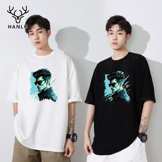 HANLU เสื้อยืดแขนสั้น คอกลม กราฟฟิตี แฟชั่นฤดูร้อน สําหรับผู้ชาย ไซซ์ M - 3XL 2022