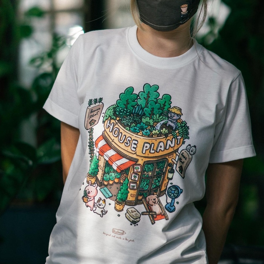 🪴HousePlant🪴concept design off white t-shirt collection เสื้อยืดสีออฟไวท์ ลายบ้านกระถางต้นไม้