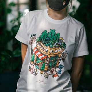 🪴HousePlant🪴concept design off white t-shirt collection เสื้อยืดสีออฟไวท์ ลายบ้านกระถางต้นไม้