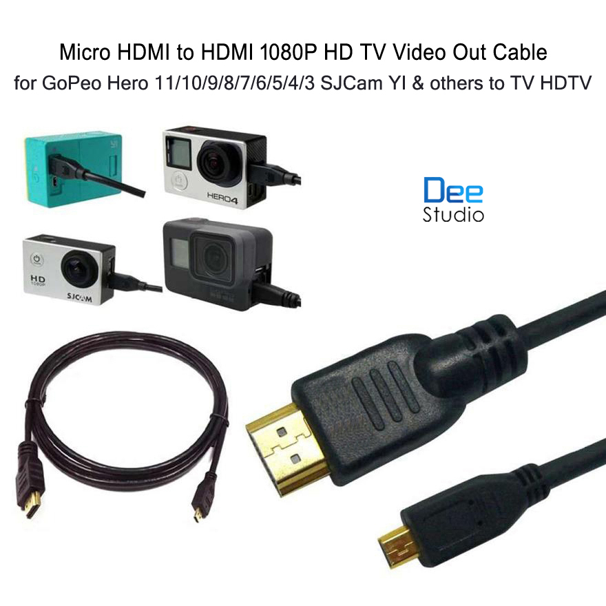 1.5M Micro HDMI เข้ากับ HDMI 1080P HD TV สายวิดีโอออกสำหรับ GoPro Hero ทุกรุ่น SJCam YI และกล้องอื่น