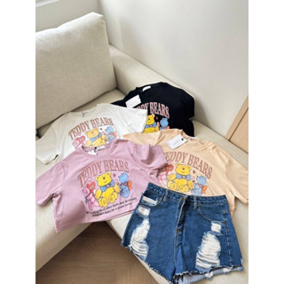 เสื้อครอป ตัวสั้น ลาย 3 Teddy Bears 🧸ป้าย its me basic