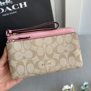 ❤️พร้อมส่ง🇺🇲ของแท้💯 USA COACH DOUBLE ZIP WALLET IN SIGNATURE CANVAS