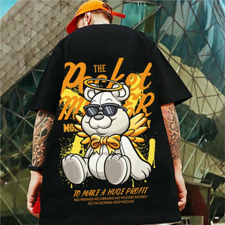 Bear Lovers ฮิปฮอป เสื้อยืดแขนสั้น สำหรับชาย ดีไซน์น่ารัก มาพร้อมกับความสะดวกสบาย