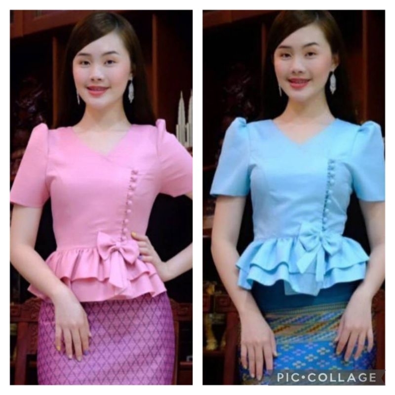 เสื้อไหมลาวอัดกาเอวระบาย/มีเก็บปลายทาง​