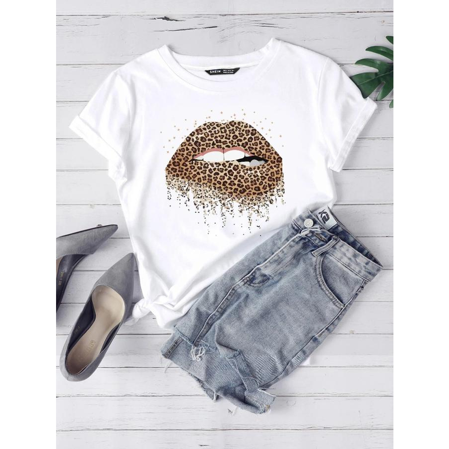 พร้อมส่งด่วนจากไทย เสื้อยืด ผู้หญิง กราฟฟิก รูปปาก เสื้อสีขาว เนื้อผ้าดี TS09