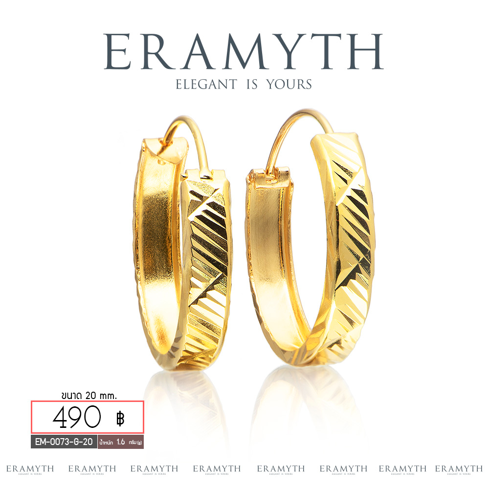Eramyth Jewelry : ต่างหูห่วง งานหน้าแบนตัดลาย เงินแท้ 92.5  ขนาด 20mm EM-0048(พร้องส่ง) - รูปที่ 3