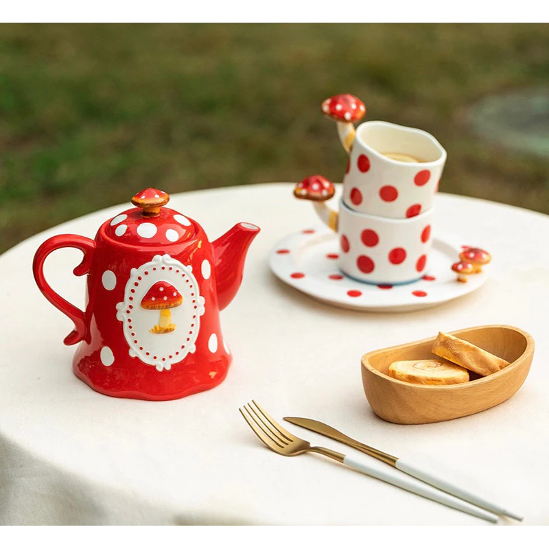 พร้อมส่งจากไทย💖Mushroom Tea Set เซ็ตกาน้ำชา แก้วน้ำ จานชามลายจุด รูปเห็ด เซ็ตชงชา ชงมัทฉะน่ารักๆ เซรามิก thumbnail 5