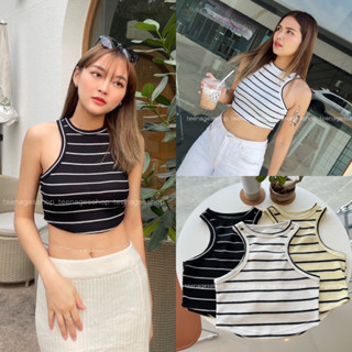 Striped Tank Top🧤เสื้อกล้ามครอปลายทาง เสื้อกล้าม ผ้าวาฟเฟิ้ล ดีเทลยูหน้า ทรงฮิตขายดี ลายสวยมาก ใส่สบายมากค่ะ