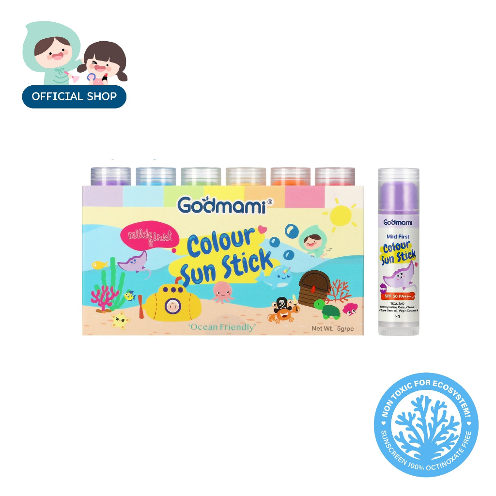 [Exp.02/2025]Godmami กันแดดสีชนิดแท่งสำหรับเด็ก สีสันสดใส โทนพาสเทล คัลเลอร์ ซัน สติ๊ก