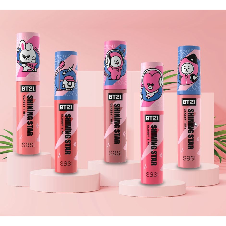 SASI BT21 SHINING STAR GLASSY TINT 3g. LINE FRIENDS ขวดพลาสติกลายการ์ตูน ไชนิ่งสตาร์ ลิปทิ้นท์