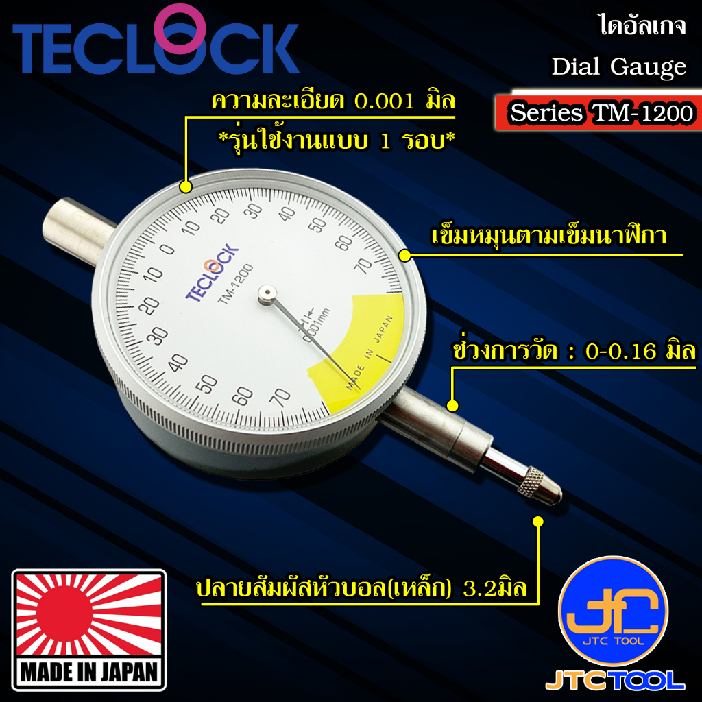 Teclock ไดอัลเกจรอบเดียวความละเอียด 0.001มิล ขนาด 0.16มิล รุ่น TM-1200 ...