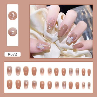 【สินค้าใหม่】R350 เล็บปลอมสำเร็จรูป เล็บปลอมยาว กันน้ำ หลากหลายสไตล์ กล่องละ 24 ชิ้น