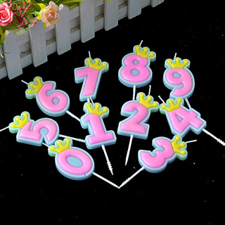 🎂เทียน Happy birthday ตัวเลขชมพู มงกุฎ 1 ชิ้น ราคาชิ้นละ 9 บาท📌สินค้าคละสีตามแบบ✔️พร้อมส่ง Ohwowshop เทียนวันเกิด