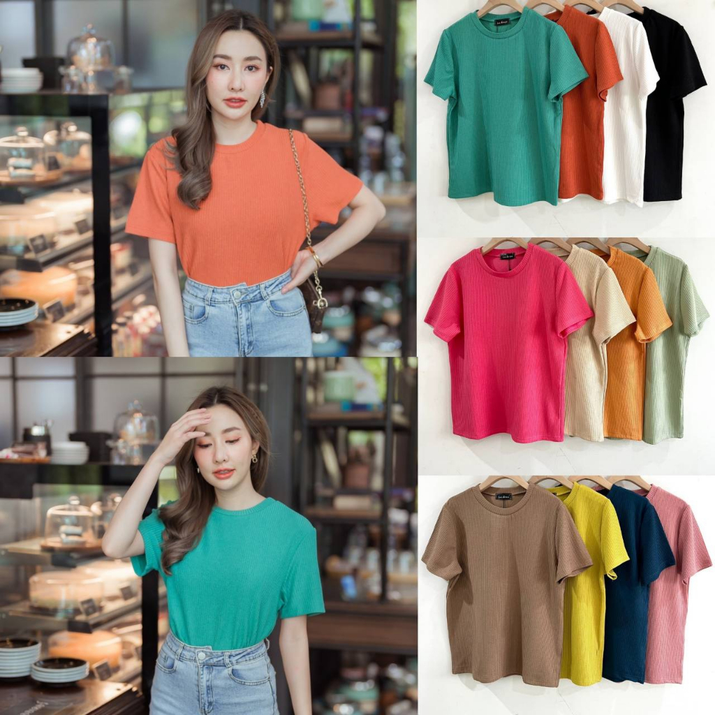 Ladress # 906 เสื้อยืดคอกลมแขนสั้น ผ้าร่องเนื้อนิ่ม เกรดคุณภาพ คัทติ้งเนี้ยบ งานป้าย