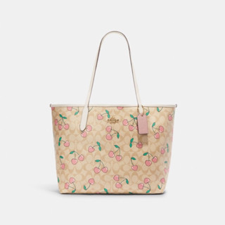 COACH City Tote In Signature Canvas With Heart Cherry Print