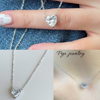 Pyn jewelry สร้อยคอพร้อมจี้รูปหัวใจ 2 กะรัต น้ำ D-VVS1 เงินแท้ 92.5% -A5278