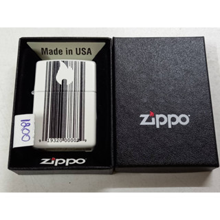 ZIPPO 214 BAR CODES  WHITE MATTE COLOR IMAGE   สีขาวลายแบบสกรีน ผลิตปี2017 ตูดตัน   ของใหม่ไม่ผ่านการใช้งาน