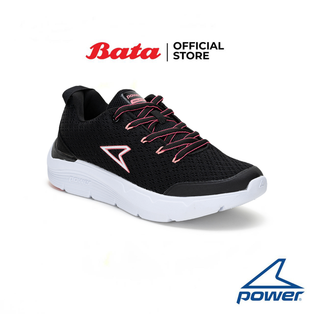 Bata บาจา ยี่ห้อ Power รองเท้าผ้าใบออกกำลังกาย แบบผูกเชือก รองรับน้ำหนักเท้าได้ดี สำหรับผู้หญิง รุ่น N-Walk Max Oro สีดำ 5186554